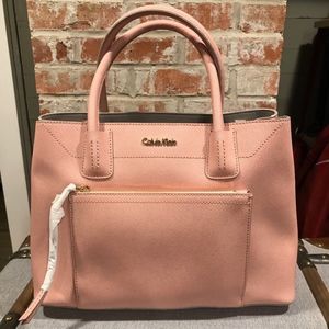 NEW Soft Pink Saffiano Leather Calvin Klein Purse